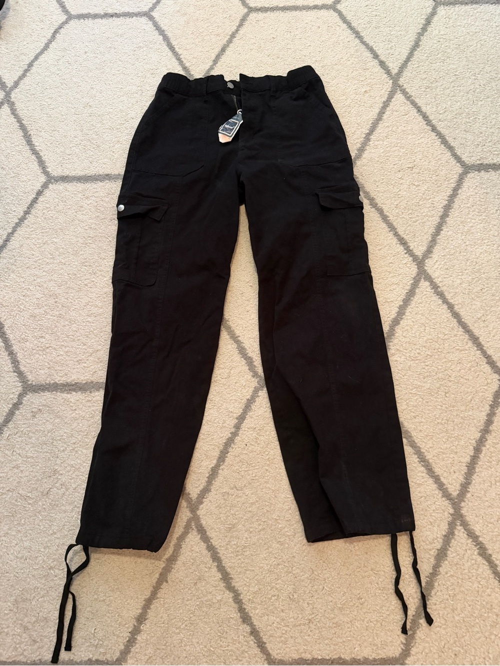 NEW womens Black Cargo pant - Relaxed Straight Fit cinch at bottom - Picture 2 of 4